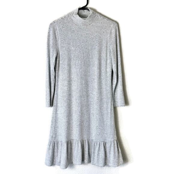 WHBM Gray Ruffled Hem Sweater Striped Mock Neck Shift Dress Size Small - Picture 1 of 7
